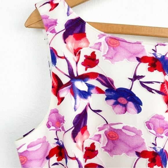 Rickie Freeman for Teri Jon Purple Floral High Neck Knee Length Dress Sz 12 - Picture 4 of 10